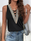 Casual Simplicity Solid Hollowed Out V Neck Tops Vests
