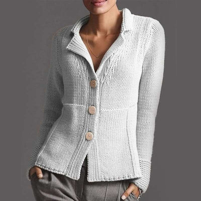 Fashion Pure Lapel Long sleeve Knit Fastener Cardigan