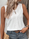 Loose V Neck Casual Buttoned Eyelet Embroidery Front Tank Top Vests