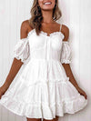White A-Line Plain Spaghetti Sleeveless Dresses