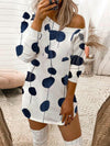 Vintage Long Sleeve Leopard Butterfly Geometric Printed Off Shoulder Plus Size Casual Dresses