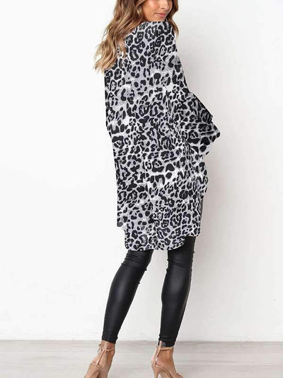 Fashion Leopard Print Round Neck Irregular Mini Dresses