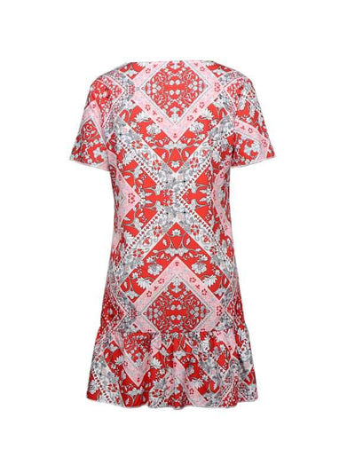 V Neck Single Breasted Printed Short Sleeve Casual Dresses