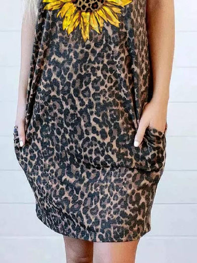Leopard Print Shift Sleeveless Vintage Dresses