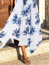 White-Blue Floral Swing Sleeveless Printed Dresses