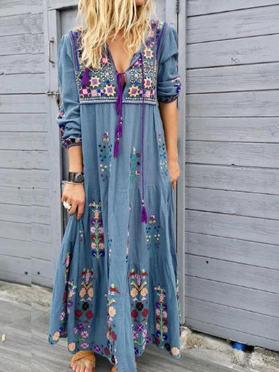 Fashionable Floral printed patchwork maxi dresses