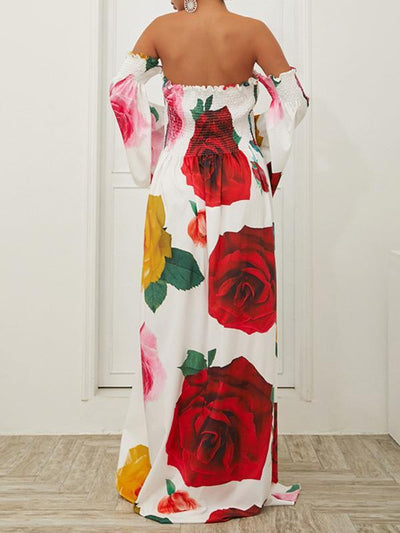Sexy fashion Off Shoulder Floral Printed Maxi dresses