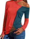 Fashion Round Neck Long Sleeve Colorblock T-Shirts