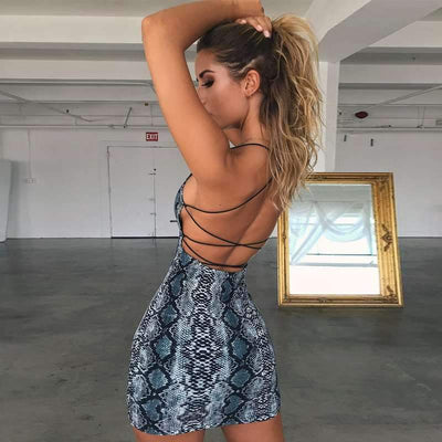 Snakeskin Backless Lacing Bodycon Dresses
