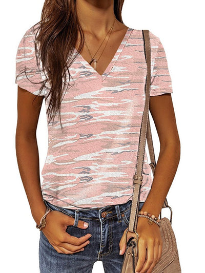Women special v neck printed short sleeve T-shirts