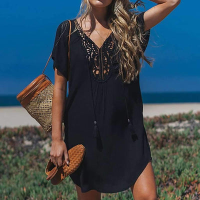 Fashion V neck Short sleeve Beach Shift Dresses