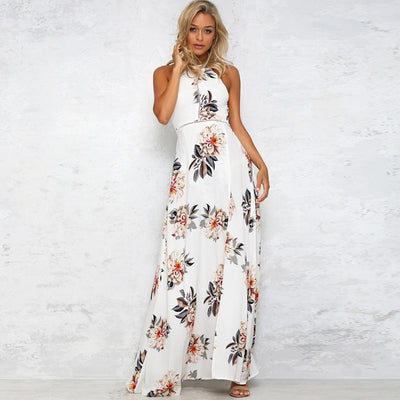Floral Backless Sleeveless Maxi Dresses