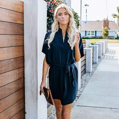 Pure Stand neck Loose Skater Dresses