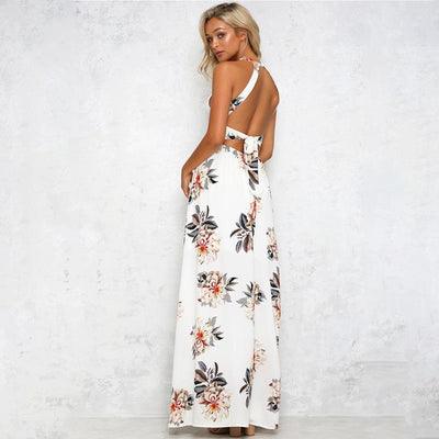 Floral Backless Sleeveless Maxi Dresses