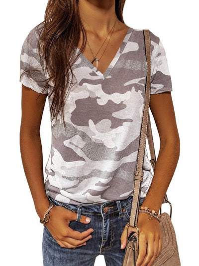 Women special v neck printed short sleeve T-shirts