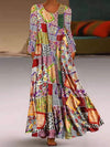 Bohemia Floral printed long sleeve round neck maxi dresses