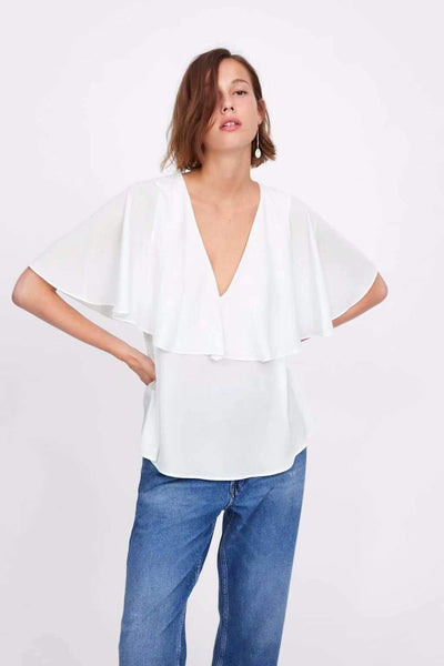 Fashion V neck Cloak sleeves Chiffon T-Shirts