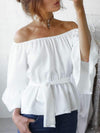 Solid color chiffon Loose Off Shoulder Flared sleeves T-shirts