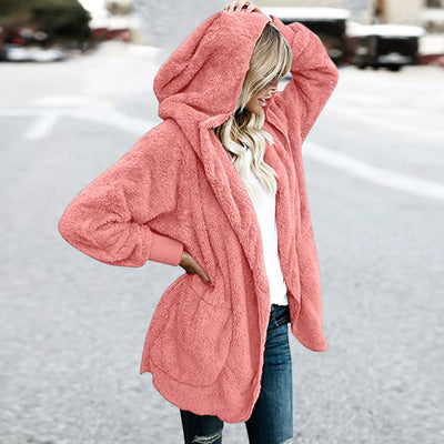 Hooded Polyester Plain Basic Outerwear Coats For Woman