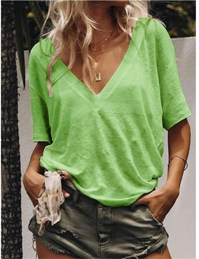Casual Pure V neck Short sleeve T-Shirts