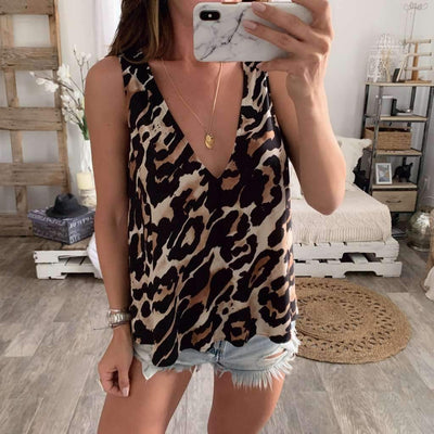 Sexy Loose V neck Leopard Print Vests