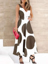 Fashion Print V neck Sleeveless Maxi Dresses