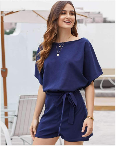 Casual Pure Round neck Lacing Jumpsuits