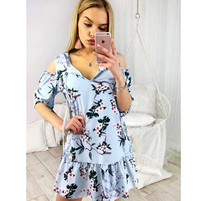 V Neck Floral Printed Long Sleeve Casual Dresses