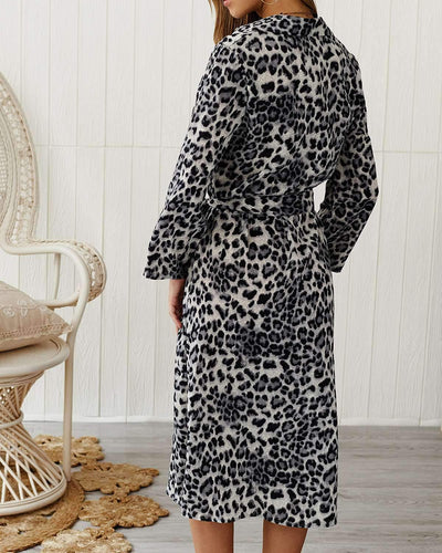 Casual Leopard print Long sleeve Skater Dresses