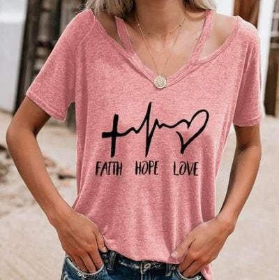 Fashion Loose V neck Print T-Shirts