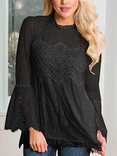 Sexy Lace Women Long Sleeve Blouses