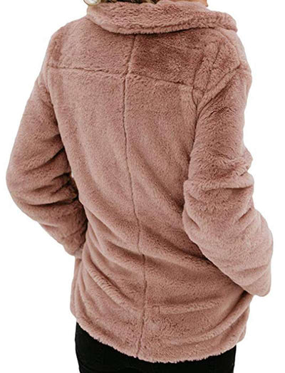 Casual Pure Lapel Plush Long sleeve Pocket Coats