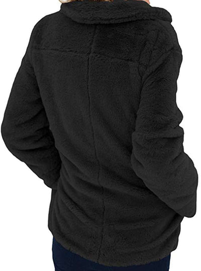 Casual Pure Lapel Plush Long sleeve Pocket Coats