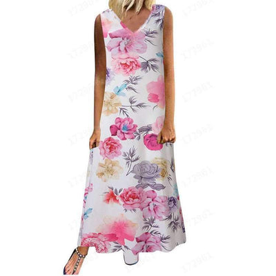 Fashion V neck Print Maxi Dresses