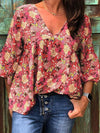 V Neck Floral Printed Casual Women Blouses