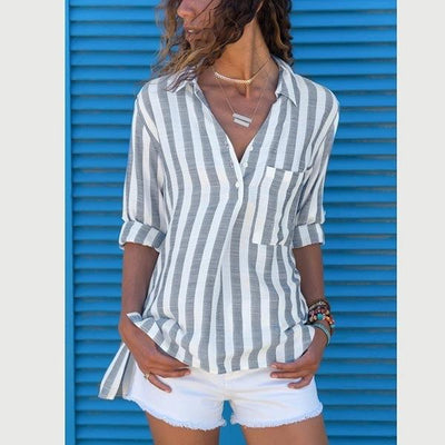 Casual V-Neck Long Sleeve Stripe Women's Blouse