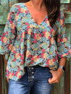 V Neck Floral Printed Casual Women Blouses