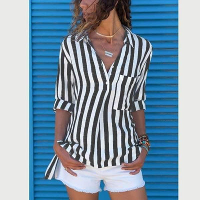 Casual V-Neck Long Sleeve Stripe Women's Blouse
