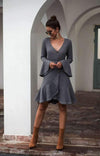 Fashion Knit Falbala V neck Mandarin sleeve Skater Dresses