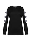 Slim round neck solid long sleeve Hollow out T-shirt