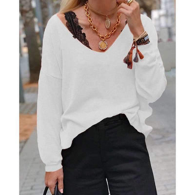 Casual Pure V neck Long sleeve T-Shirts