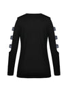 Slim round neck solid long sleeve Hollow out T-shirt