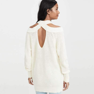 Fashion Loose High collar Off shoulder Sweaters