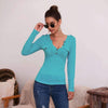 Sexy Pure V neck Fastener Long sleeve T-Shirts