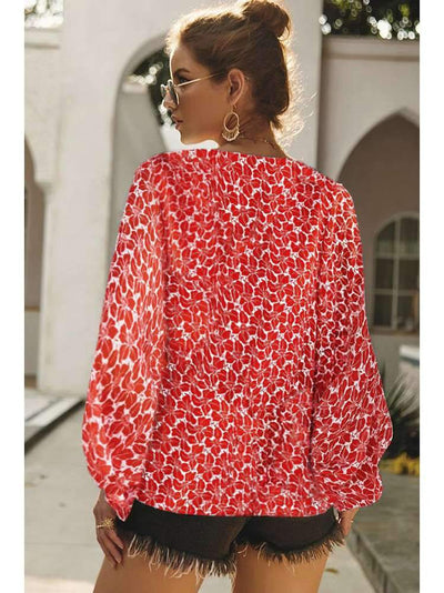 Loose V neck Puff sleeve Print Blouses