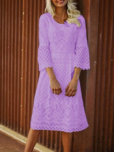 Fashion Round neck Long sleeve Lace Hollow out Maxi Dresses