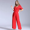 Fashion Casual Pure V neck Short sleeve Lacing Jumpsuits