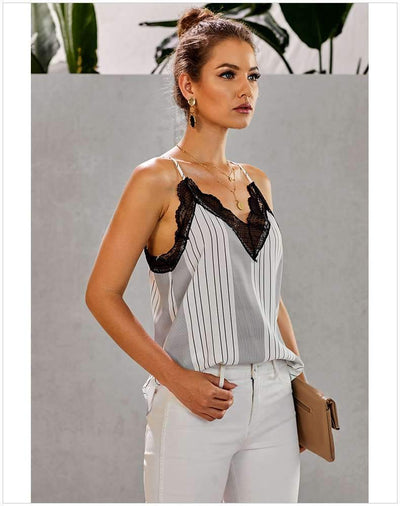 Fashion Print V neck Lace Vests