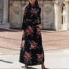 Stylish Floral print High collar Long sleeve Skater Maxi Dresses