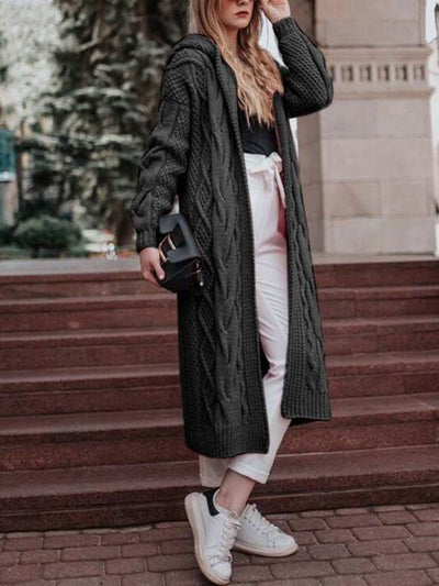 Solid color hooded long twist cardigans fashion women sweaters
